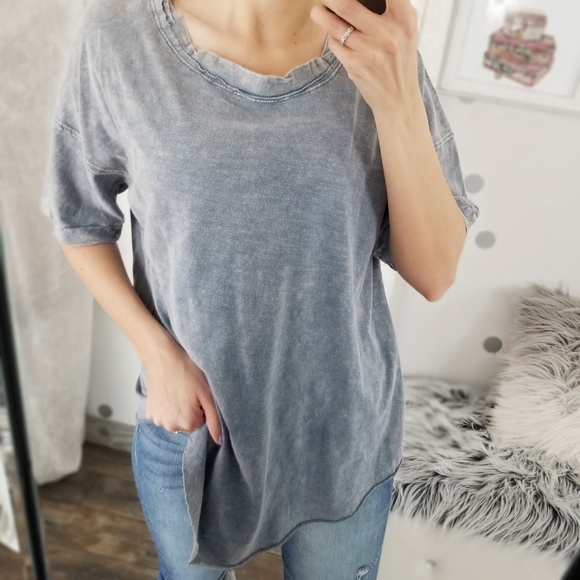 Last2️⃣ Fall Tops Denim Blue Tee Mineral Wash Laid Back Every Day Tshirt - Picture 2 of 9